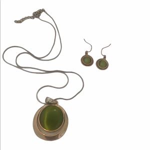 Lime Green Pendant Necklace And Earrings